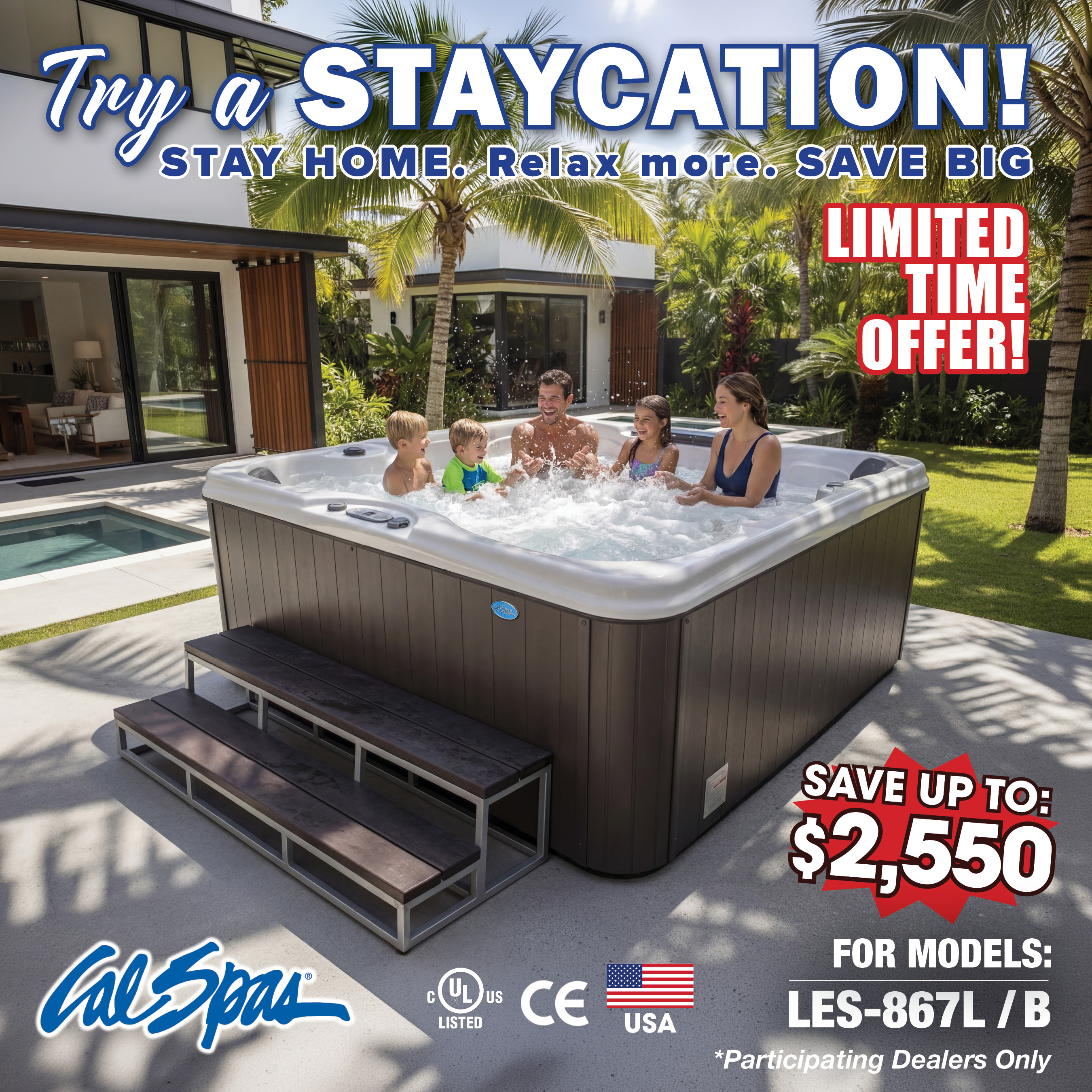 Calspas hot tub being used in a family setting - Brownsville